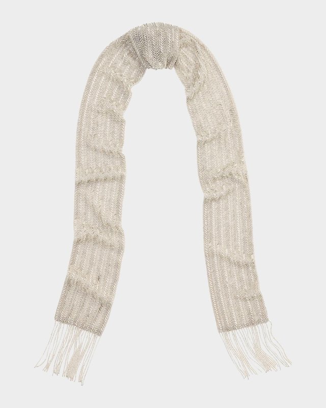 Beaded Fringe-Trim Georgette Scarf